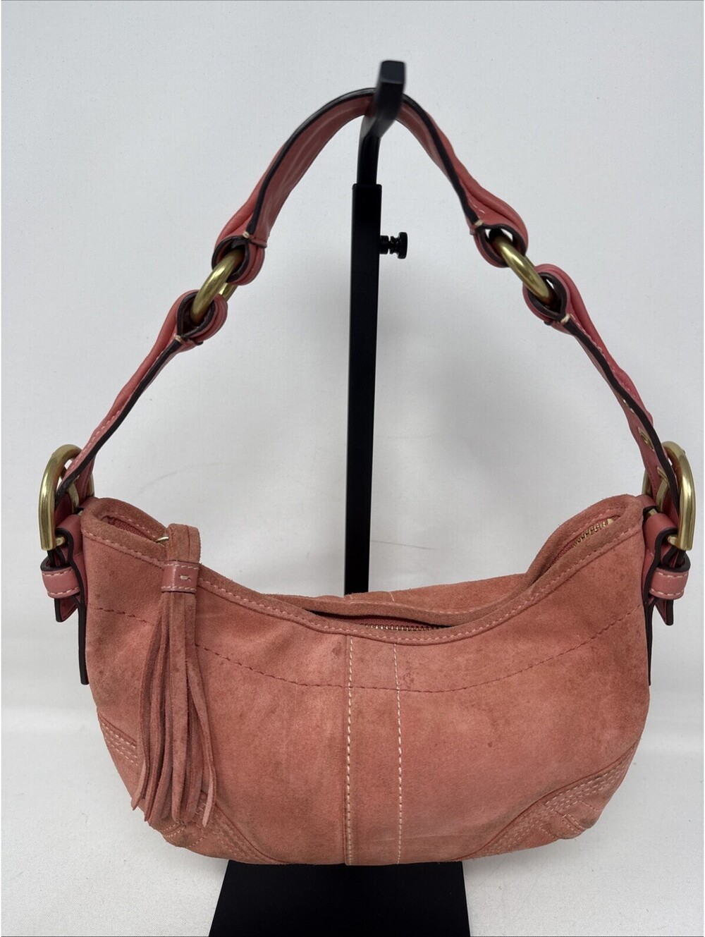 Vintage Coach PInk  Hamptons Demi Suede Hobo Bag with Tassel Y2k Vintage Rare